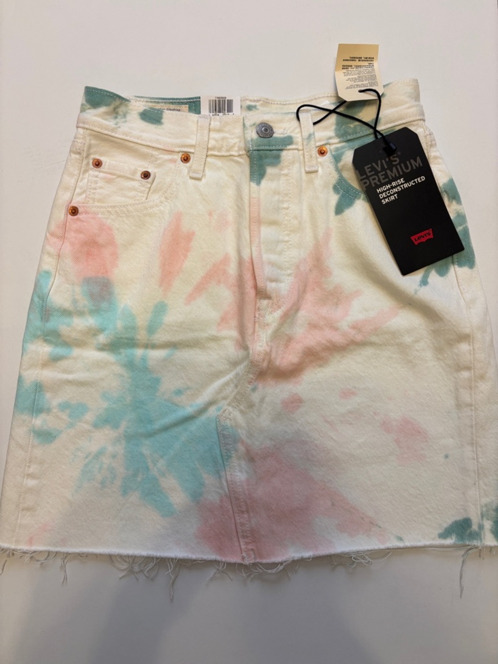 Levi's Pastel Pink & Aqua Tie-Dye Denim Mini Skirt